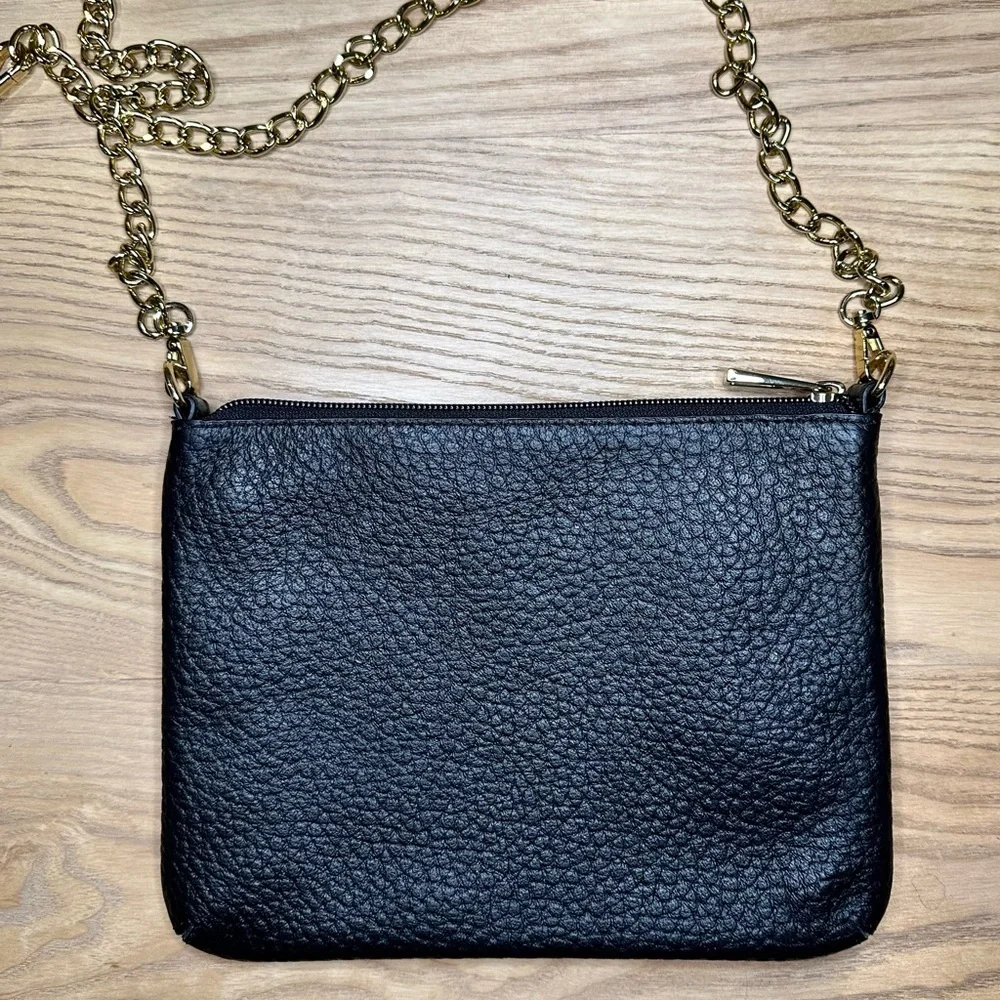 NEW Lodis Italian Black Pebbled Leather Emily Convertible Crossbody Bag Chain - Picture 7 of 7
